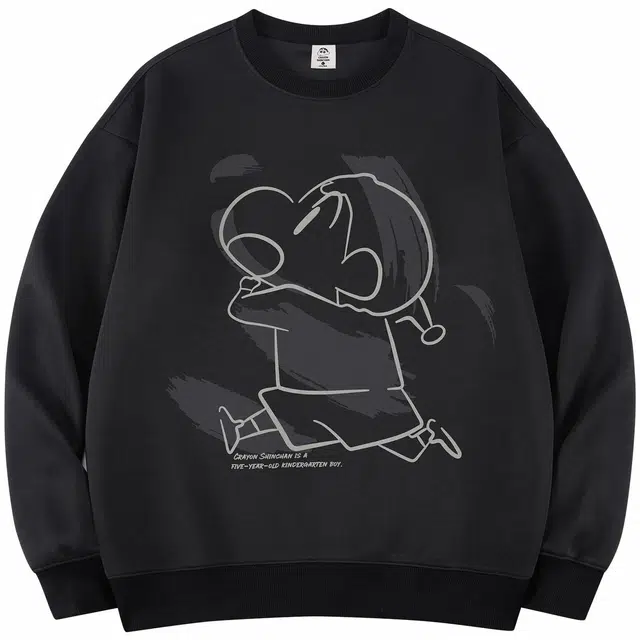蜡笔小新 卡通线稿手绘奔跑小新印花休闲宽松套头圆领卫衣 男女同款