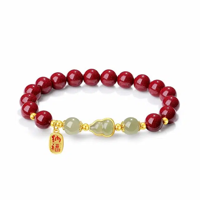 【高品质】 银千惠 新中式福禄吉祥葫芦国风福牌转运珠平安纳福诸事顺利水逆退散小众轻奢高级感女生纯银百搭串珠再造辰砂 朱砂 手串 女款