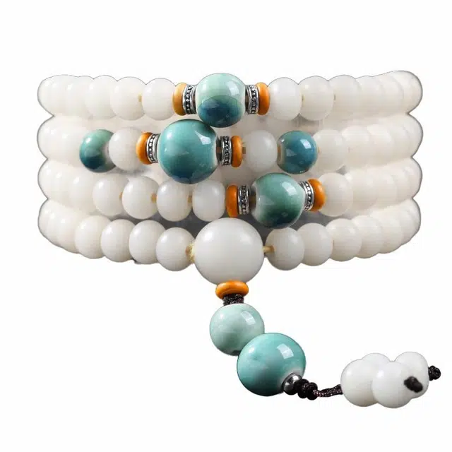 岁月静好 新中式国潮复古民族风  佛珠念珠文玩手把件 白玉菩提 手串 男女同款情侣款