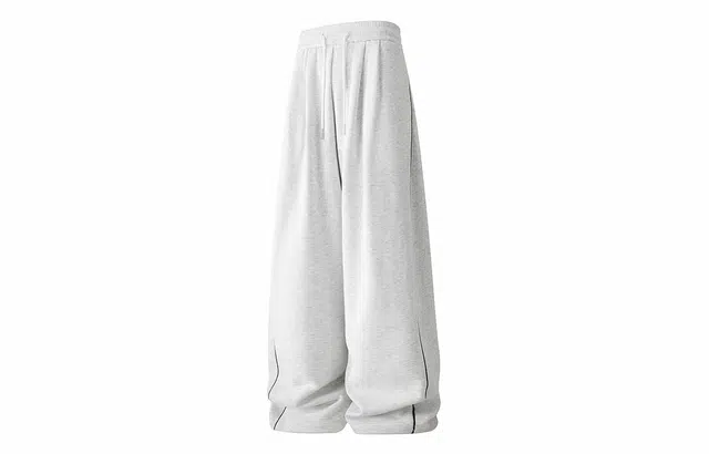 冰飞 美式复古高街嘻哈解构辑明线设计简约基础款重磅休闲弯刀裤学院风潮牌潮流垂感松紧高腰百搭针织运动裤 男女同款