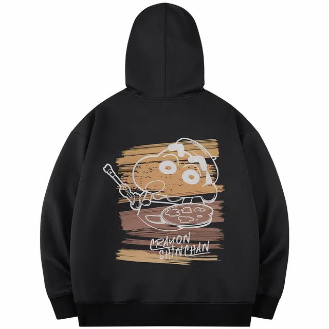 蜡笔小新 卡通涂鸦画家小新字母印花休闲宽松套头连帽卫衣 男女同款