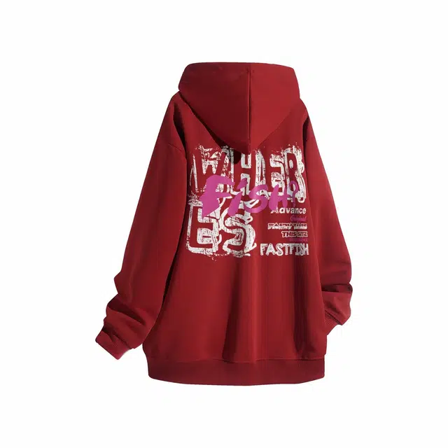 快鱼 美式复古简约基础款手绘做旧连笔品牌字母印花休闲学院风清新舒适套头垂感宽松连帽卫衣 男女同款