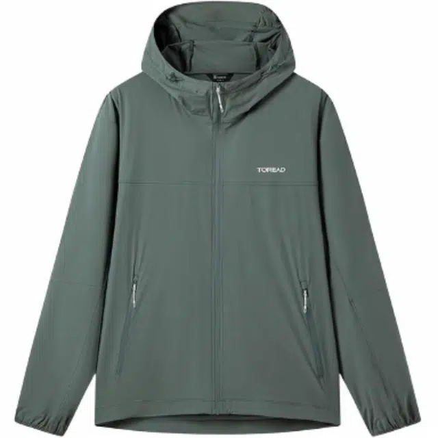 探路者 运动休闲简约纯色连帽 防紫外线透气防晒服 男款 山川绿