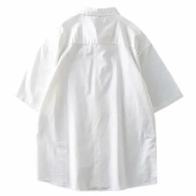 杜克恩 美式亚麻棉衬衣夏季纯色基础款宽松透气百搭休闲短袖衬衫 男女同款