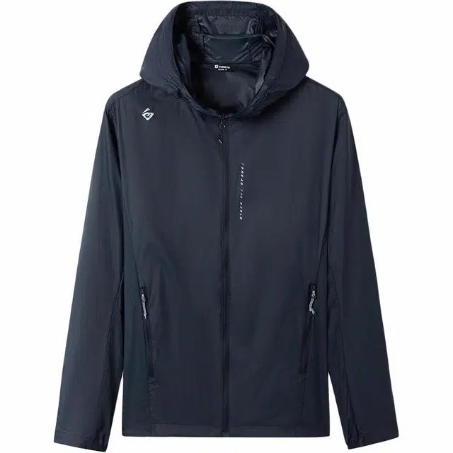 探路者 运动休闲简约纯色连帽 防紫外线防晒服 男款 蓝岩黑