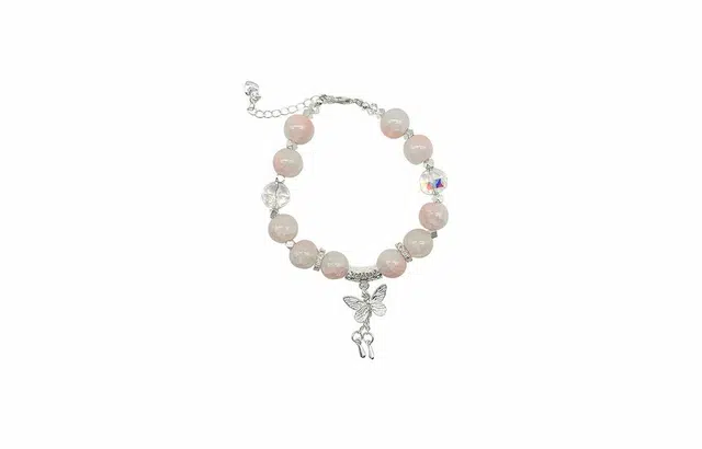 克拉日记 蝴蝶蝴蝶流苏拼接小众设计精致叠带闺蜜粉色串珠配饰手饰【全科好运】礼盒装 琉璃 手链 女款