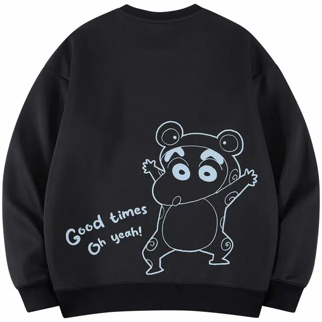 蜡笔小新 手绘字母卡通青蛙印花休闲宽松套头圆领卫衣 男女同款