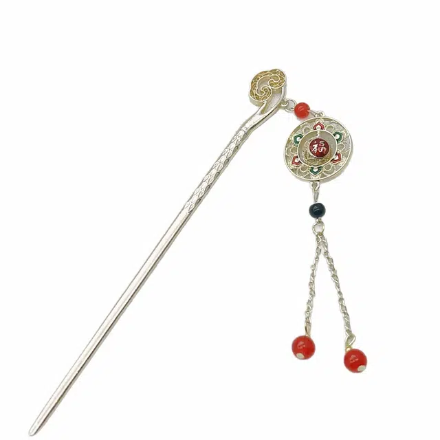 【祥云纳福】 指尖瑰宝 新中式国风流苏高级感旗袍古风盘发步摇 镀银 发簪 女款