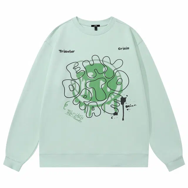 三体 脱水系列 美式复古字母涂鸦印花休闲宽松基础圆领套头百搭重磅长袖卫衣 男女同款