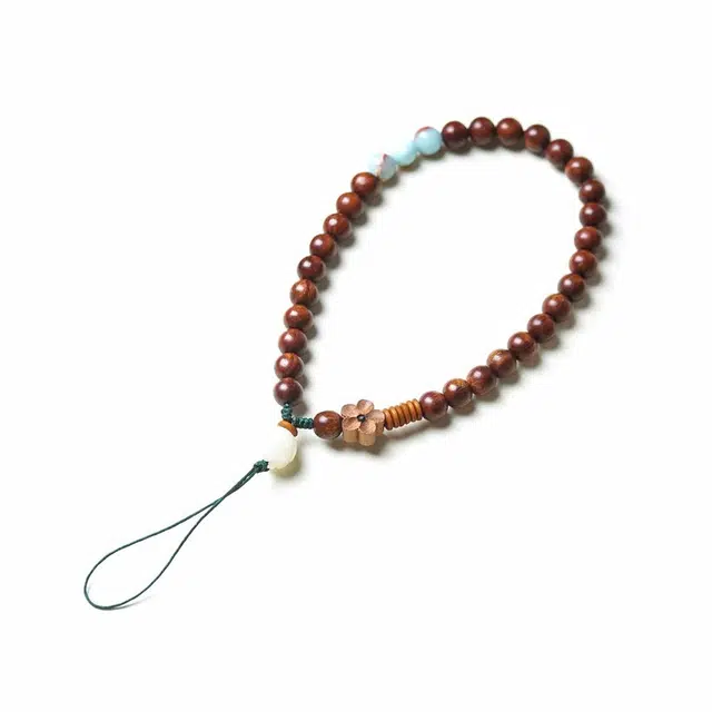 灵晔 新中式复古民族风木质佛珠 好运莲莲 招财纳福转运简约挂件 花梨木 手机链 男女同款情侣款