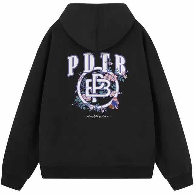 帕丁顿熊 绅士小熊樱花字母印花纯色宽松百搭休闲针织重磅开衫卫衣 男女同款