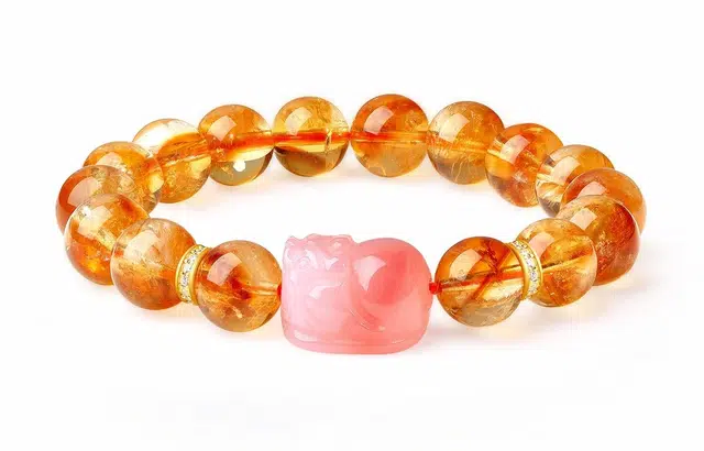 老庙 招财进宝 貔貅转运珠 新中式国潮五行能量财富之石 学业事业#好运天然 黄水晶 手串 女款