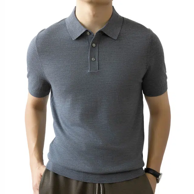 比利斯山羊 薄款翻领时尚纯色短袖毛衣 男款