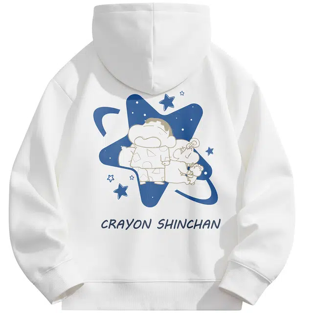 蜡笔小新 趣味星星卡通字母印花休闲宽松套头连帽卫衣 男女同款