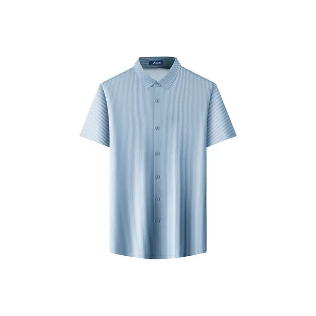 富铤 简约条纹吸湿透气翻领短袖衬衫 男款
