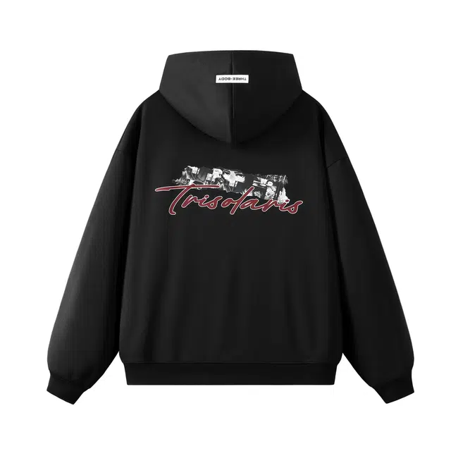 三体 宇宙将为你闪烁系列 简约基础款字母印花连帽开衫休闲美式复古宽松百搭高街潮牌街头嘻哈长袖重磅卫衣 男女同款