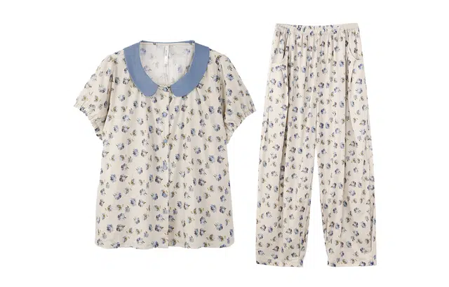 安之伴 休闲短袖碎花长裤甜美简约家居服可外穿睡衣套装 女款 兰灰