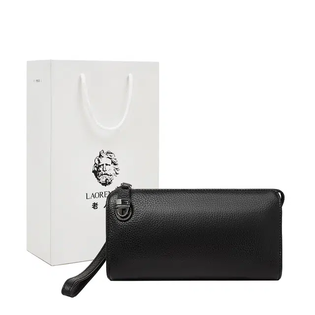 老人头 通勤商务时尚休闲百搭 头层牛皮 手拿包 常规 男款 黑色