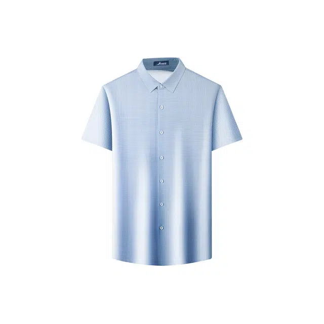 富铤 纯色简约文格翻领短袖上衣衬衫 男款