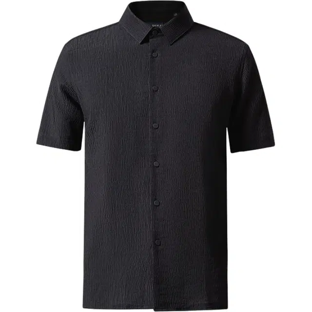 迪柯尼 纯色百搭舒适透气短袖衬衫 男款 黑色