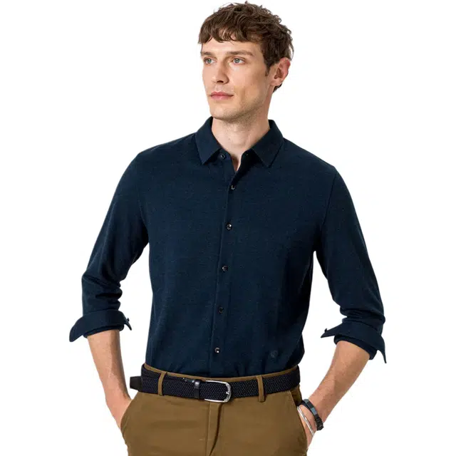 迪柯尼 纯色翻领时尚都市长袖衬衫 男款