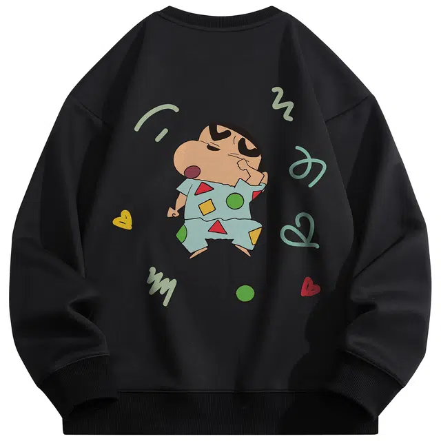 蜡笔小新 趣味卡通睡衣字母印花休闲宽松套头圆领卫衣 男女同款