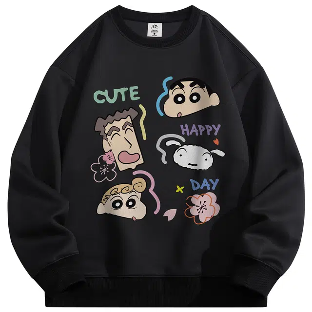 蜡笔小新 趣味卡通小新人物字母印花休闲宽松套头圆领卫衣 男女同款