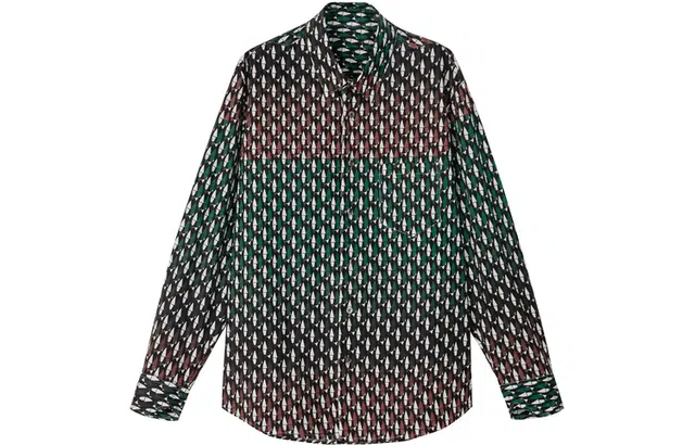 速写 几何图案满印渐变休闲长袖衬衫 男女同款