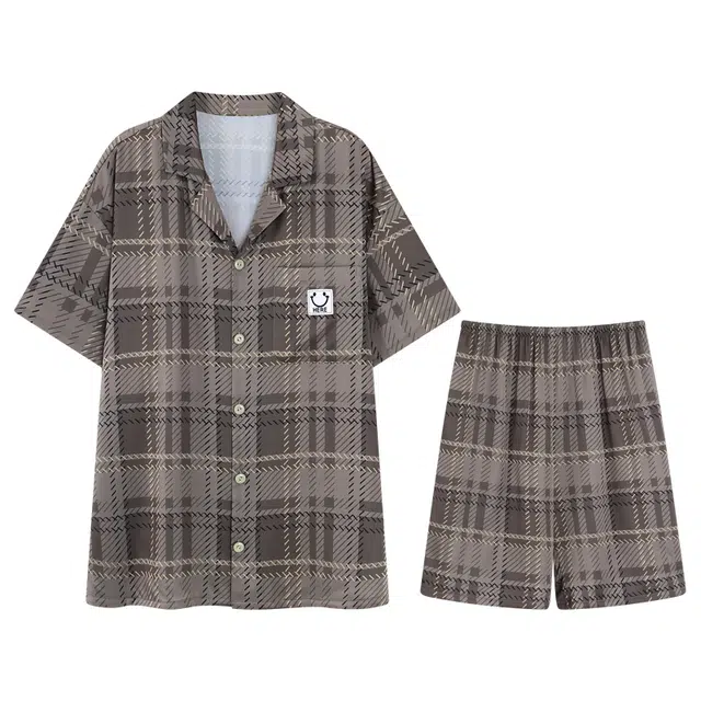 向薇 格子高级感短袖青少年家居服可外穿睡衣套装 男款 图片色
