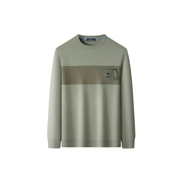 富铤 美式复古高街亲肤时尚拼接拉链胸袋宽松休闲百搭圆领长袖卫衣 男款 玉石绿