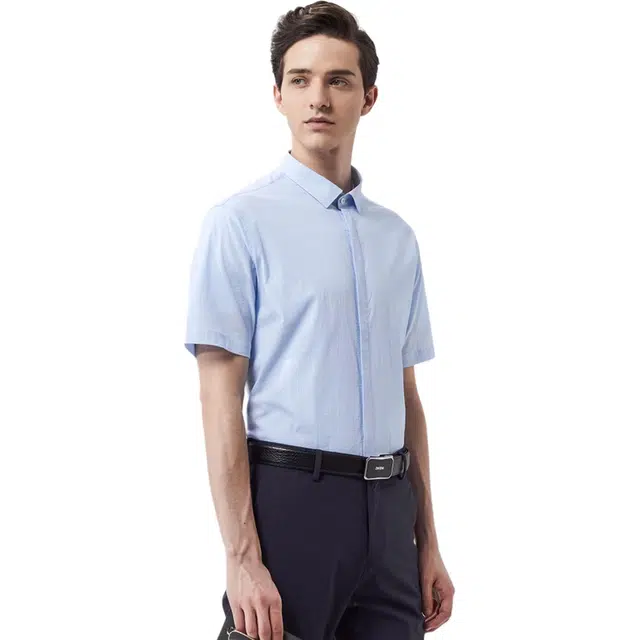 迪柯尼 尖领时尚商务休闲短袖衬衫 男款 水蓝