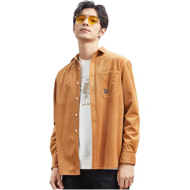 才子 复古柔软纯色长袖衬衫 男款