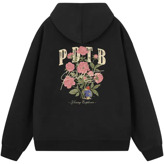 帕丁顿熊 绅士小熊桃花字母印花纯色宽松百搭休闲针织重磅开衫长袖卫衣 男女同款