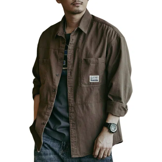 格蓝鹿 潮牌休闲工装美式复古痞帅长袖衬衫 男女同款