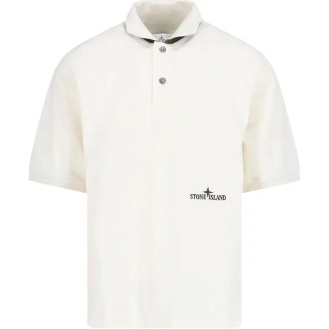 Stone Island Letter Button Polo Shirt White