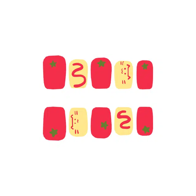 饰田 番茄饭喵喵  穿戴甲 短方红黄跳色 可爱 日常淑女通勤必备