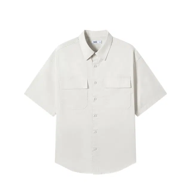 森马 户外休闲简约工装贴袋宽松短袖衬衫 男款