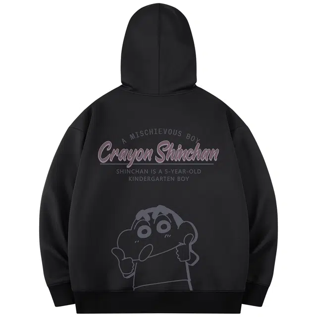 蜡笔小新 卡通趣味点赞小新字母印花休闲宽松套头连帽卫衣 男女同款