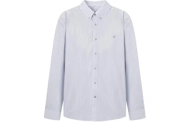 九牧王男裤专家 轻商务复古条纹修身方领长袖职场正式通勤休闲衬衫 男款