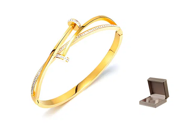 肯默交叉钉手镯 精美手饰 钛钢镶嵌锆石  女款 金色/银色/玫瑰金