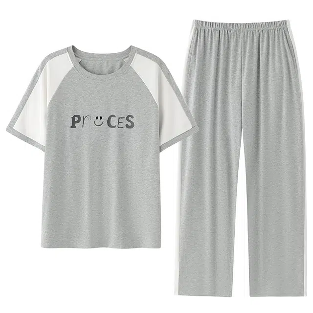 欧诗帛 休闲简约甜美短袖长裤睡衣套装 女款 图片色