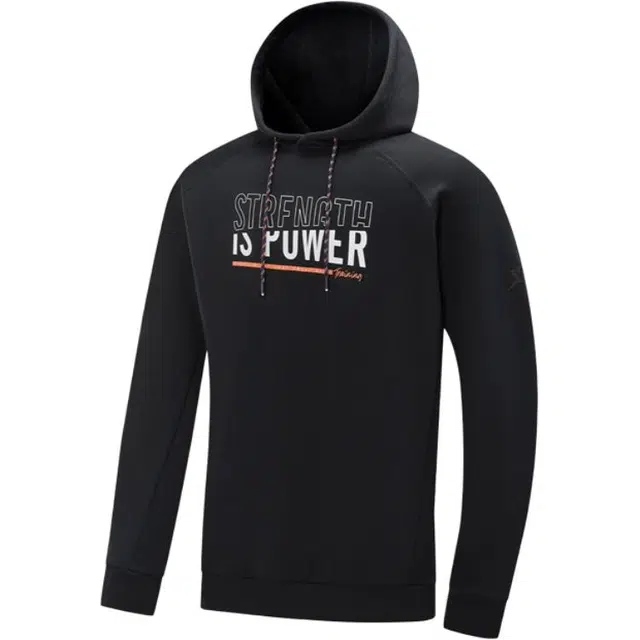 特步 综训系列 舒适休闲字母印花连帽卫衣 男款 正黑色