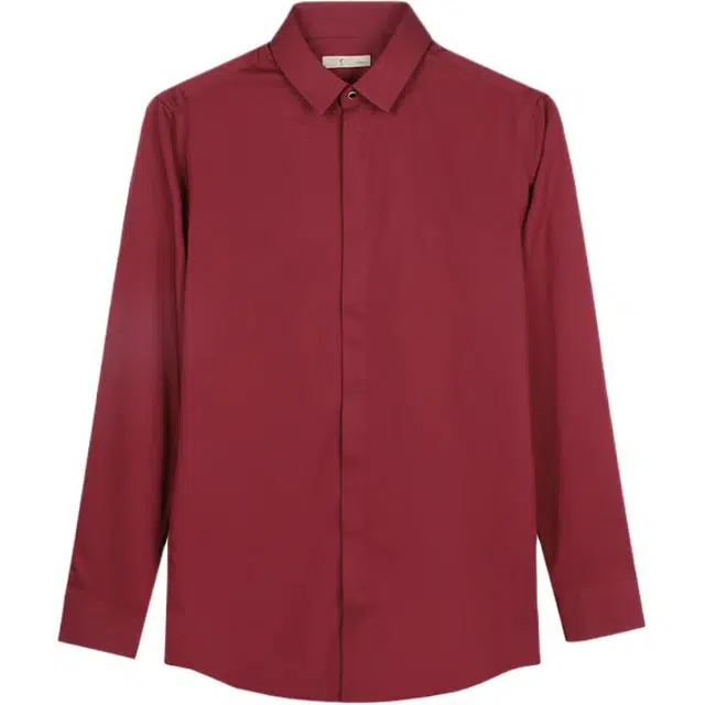 才子 时尚休闲百搭舒适亲肤长袖衬衫 男款 红色
