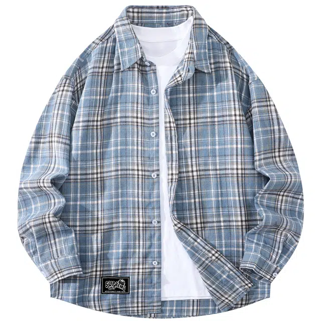 吾皇猫 柔软舒适翻领时尚简约宽松长袖衬衫 男女同款 蓝色