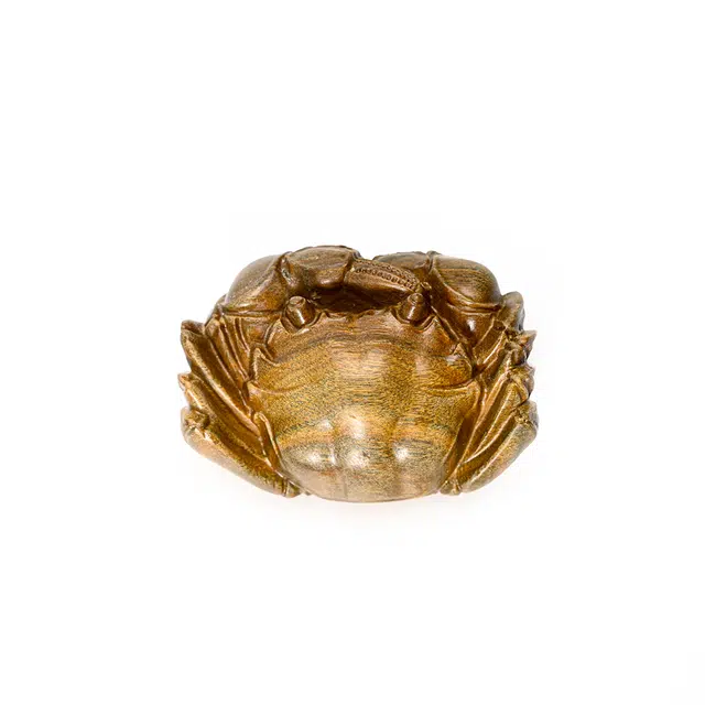 天纵 新中式国潮文玩桌面吉祥物装饰品 八方来财 纵横天下  实木雕刻招财螃蟹手工艺品 随身携带盘玩好运 绿檀 把件 男女同款情侣款