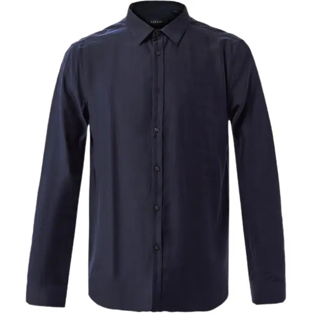 迪柯尼 纯色翻领纽扣长袖衬衫 男款 深海蓝