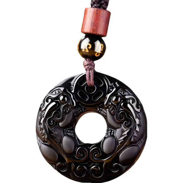 石在行 新中式纳福 复古轻奢小众百搭气质 精致高级氛围感 黑曜石 吊坠 男女同款情侣款