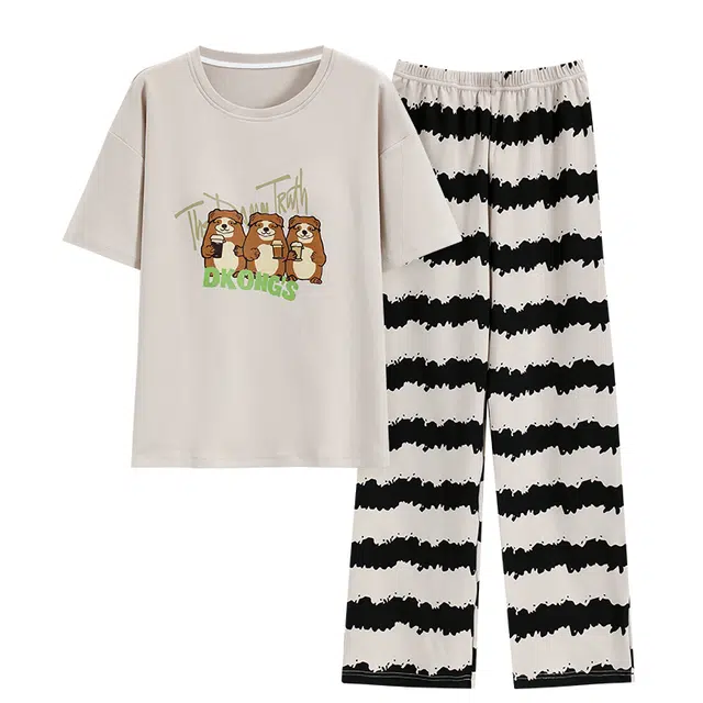 欧诗帛 纯棉韩版高颜值短袖甜美可爱薄款睡衣套装 女款 图片色