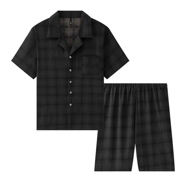 好福份 高级感格子短袖家居服睡衣套装 男款 图片色