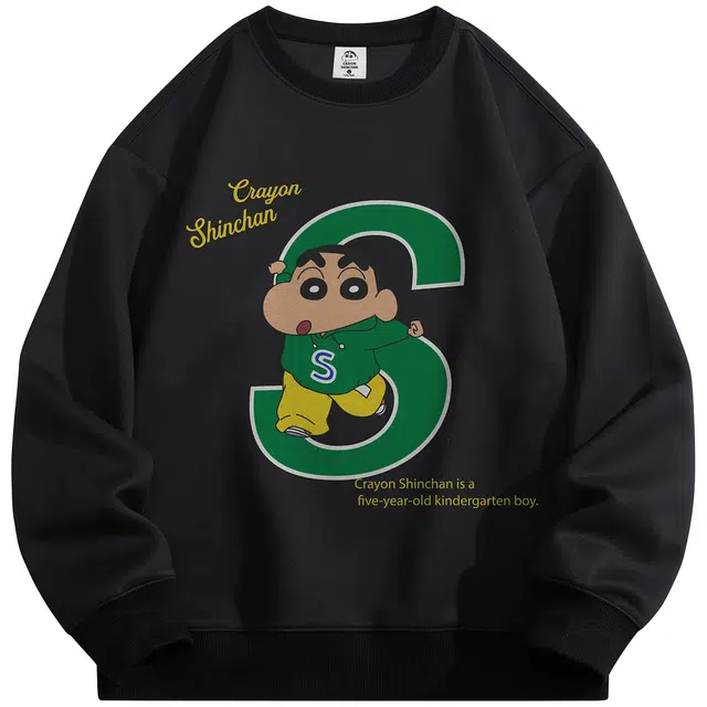 蜡笔小新 趣味运动小新字母印花休闲宽松套头圆领卫衣 男女同款